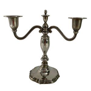 Godinger Silver Plate 2 Arm Candelabra Taper Candle Holder 8" Tall Silverplate